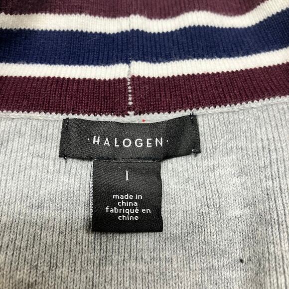 Halogen Gray Varsity Stripe Open Cardigan Duster Pockets Women's Size 1 (14/16) - Picture 3 of 10